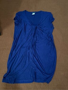 Anthropologie Left of Center Blue Twist Front Ruched Handkerchief Top Size Small